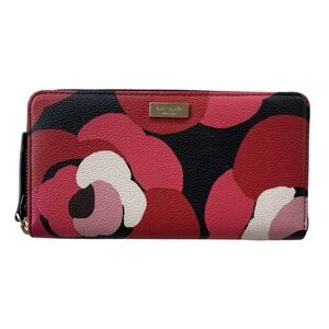 Kate Spade New York Floral Zip-Around Wallet Pink Black White‎ Credit Card Slots